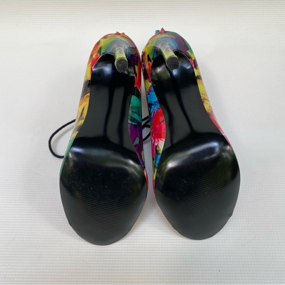 Steve Madden Cynthia Lace Up Colorful Abstract  4.5" high heels Size 7.5M - Picture 10 of 14